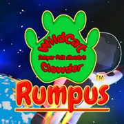 The WildCat Clowder: Rumpus title card with a cat's paw pattern, in green, in the background with the title as overlay